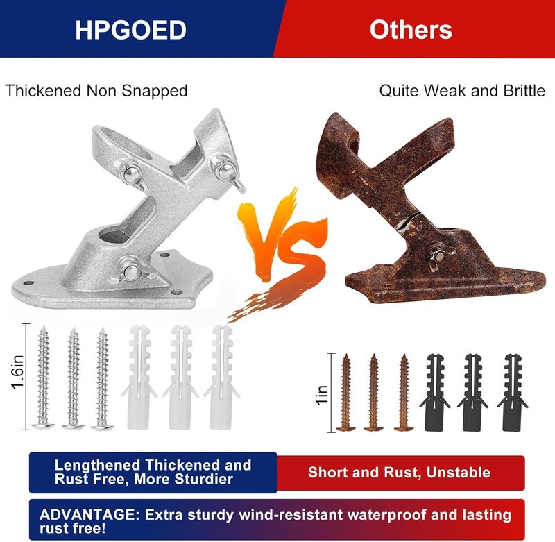 HPGOED Flag Pole Holder, Outside House Flag Pole Bracket, Heavy Duty Metal Flag Mount, Aluminum Alloy Mounting Brackets, Outdoor Flag Holder- Strong Rust Free, Dual Position 1 inch Silver - Image 3